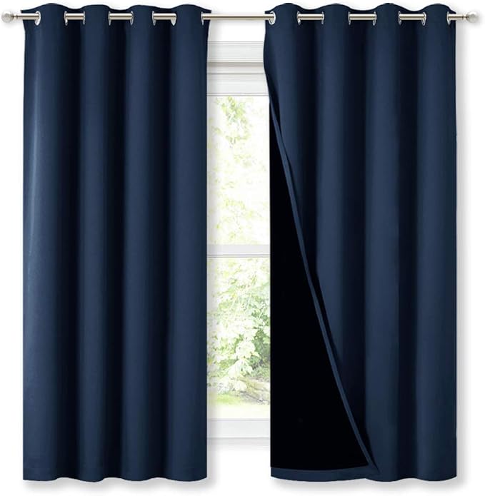 NICETOWN 100% Blackout Curtain Panels, Thermal Insulated Black Liner Curtains by NICETOWN