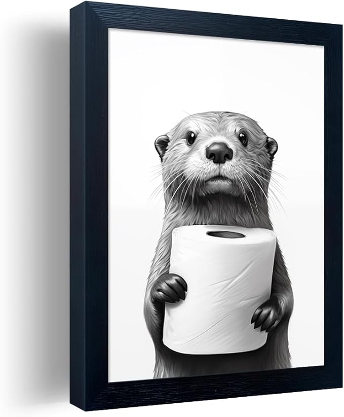 Framed Animal Bathroom Wall Art, Funny Bathroom Wall Decor, Toilet Paper in by Melpa+Art