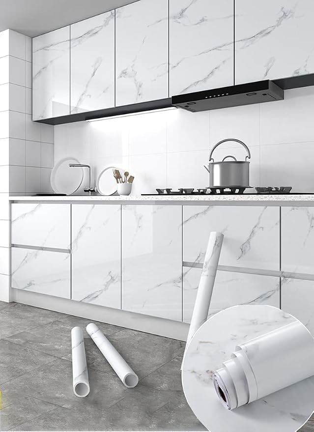 Glossy Marble Paper Granite Gray/White Wallpaper Peel and Stick Wallpaper Self - Image 4