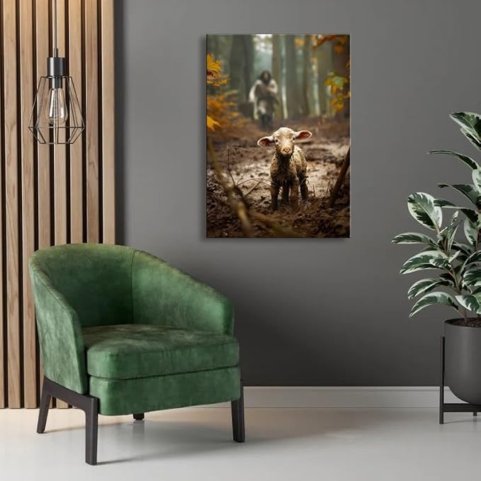 Large wall art for living room Jesus Running After Lost Lamb Picture for home - Image 7