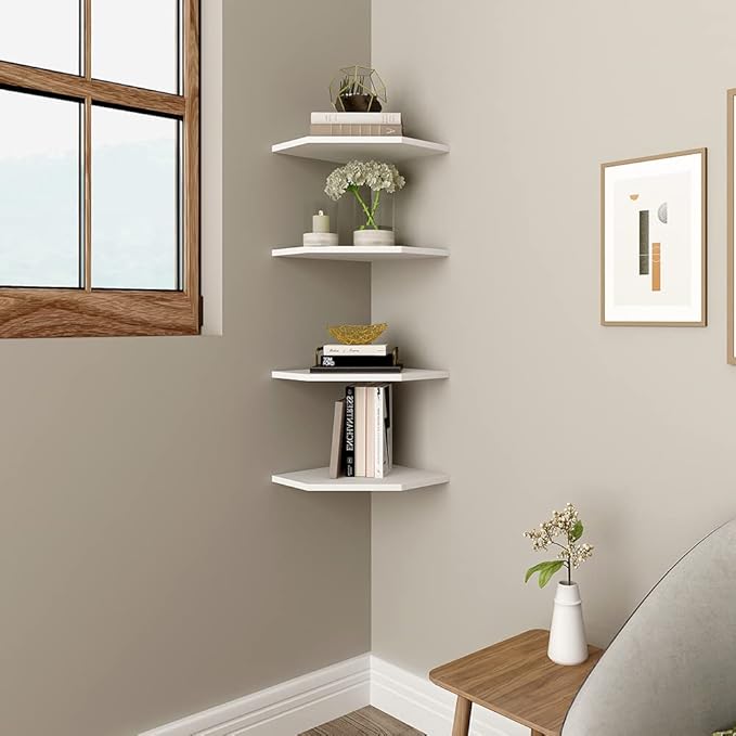 WELLAND 12-Inch Floating Corner Shelves Set of 2, Wall Mounted Storage Shelf - Image 3