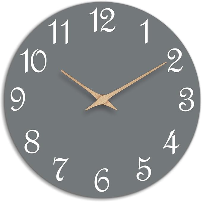Mosewa Wall Clock Gray Battery Operated Silent Non Ticking Simple Modern Wood by MOSEWAWALLCLOCK