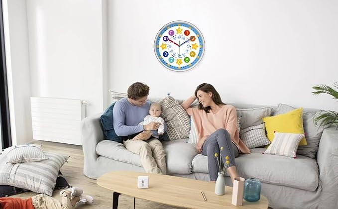 XFM Colorful Kid Wall Clock 12 Inch Silent Non Ticking Quartz Battery Operated - Image 7