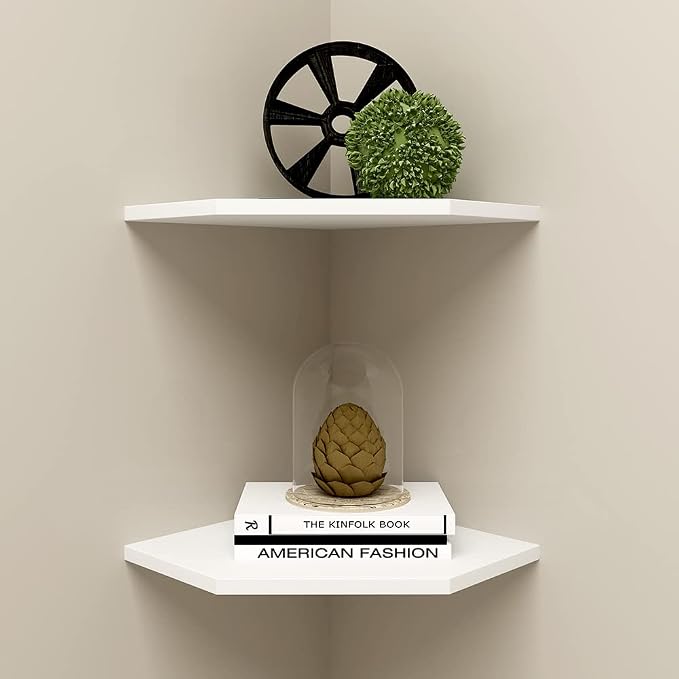 WELLAND 12-Inch Floating Corner Shelves Set of 2, Wall Mounted Storage Shelf - Image 9