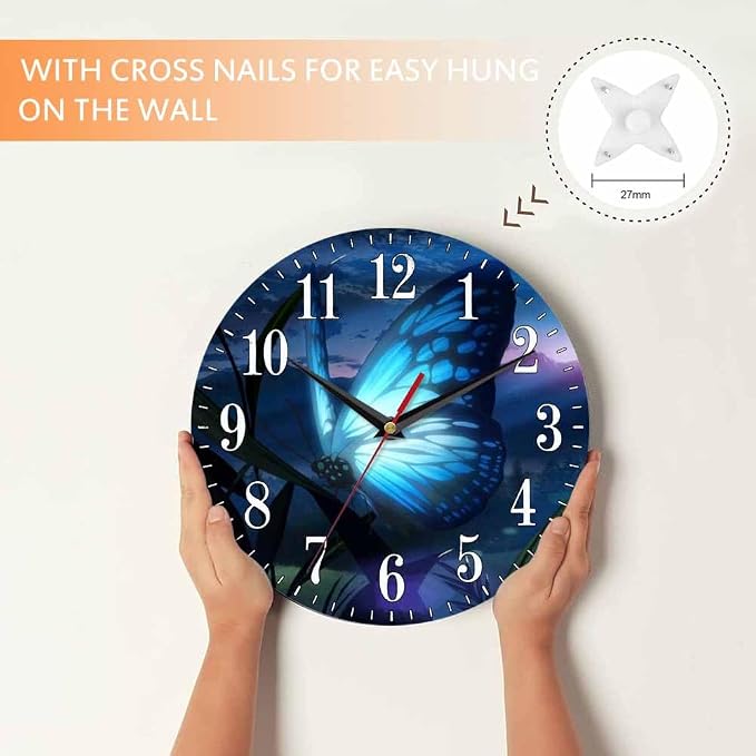 Mxocom Butterfly Wall Clock Beautiful Butterfly Radiant Blue Light 10 Inch - Image 4