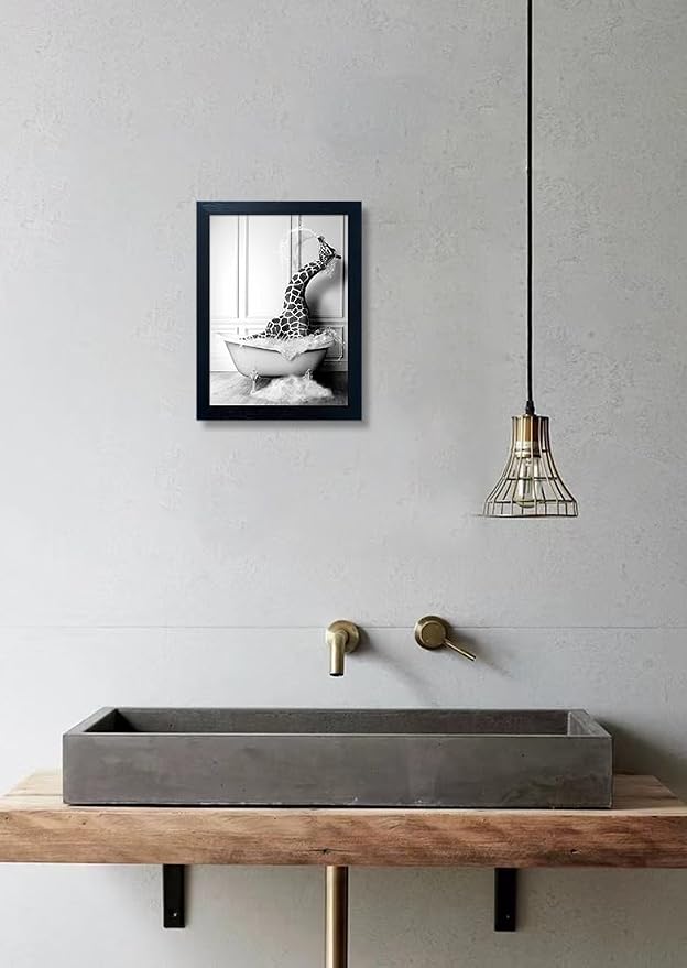 Bathroom Pictures Wall Decor Black and White Wall Art Funny Animal Canvas Print - Image 6