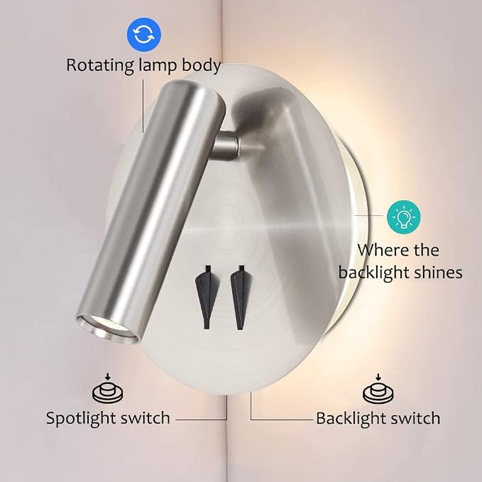 Round Wall Mount Reading Light for Bed Bedside, Modern Hardwired Sconce - Image 7