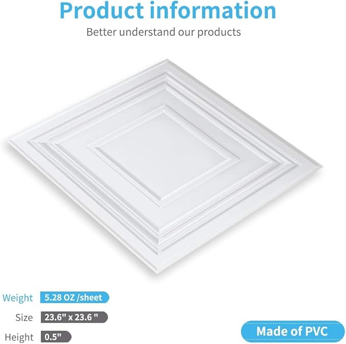 Art3d Drop Ceiling Tiles 24x24 Inch – Glue Up PVC Ceiling Tiles 2x2 Ft. - Image 3