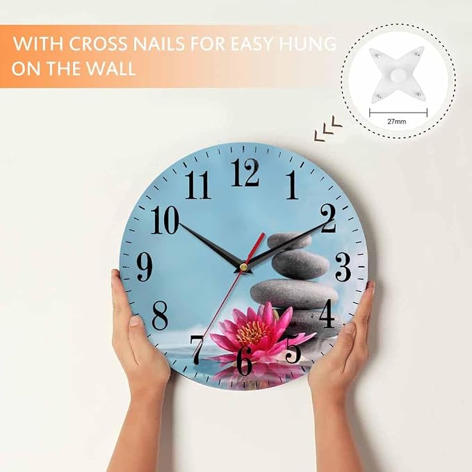 Mxocom Meditation Wall Clock Water Lily and Zen Stone Natural Still Relax 10 - Image 4