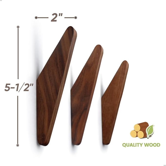 COCOYA 2Pack Wood Hooks Wall Mounted, Minimalist Easy Install Natural Real - Image 6