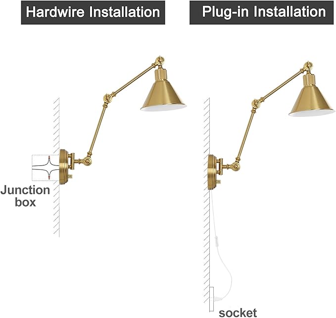 TRLIFE Wall Sconces Plug in, Dimmable Wall Sconces Brushed Brass Swing Arm Wall - Image 7