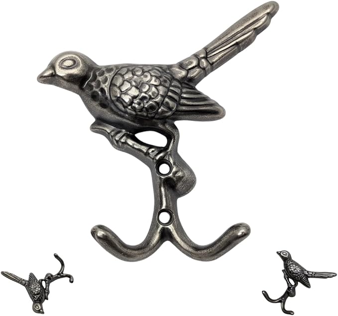 6 pcs Antique Silver Bird Decorative Wall Hooks - Image 2