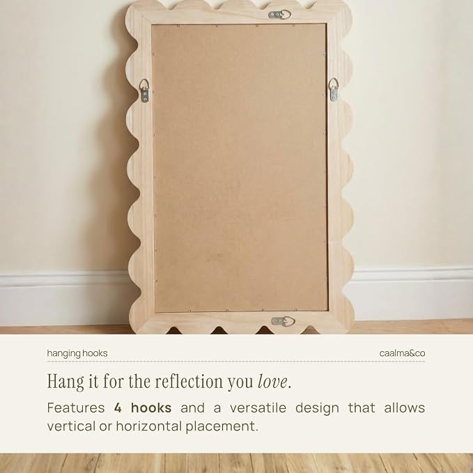 CAALMA Scalloped Wall Mirror 24 x 36 Rectangular, Bathroom Mirror, Mirrors - Image 7