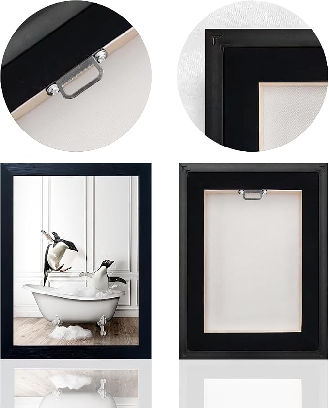 Framed Kids Bathroom Wall Decor Funny Bathroom Wall Art Black and White Canvas - Image 4