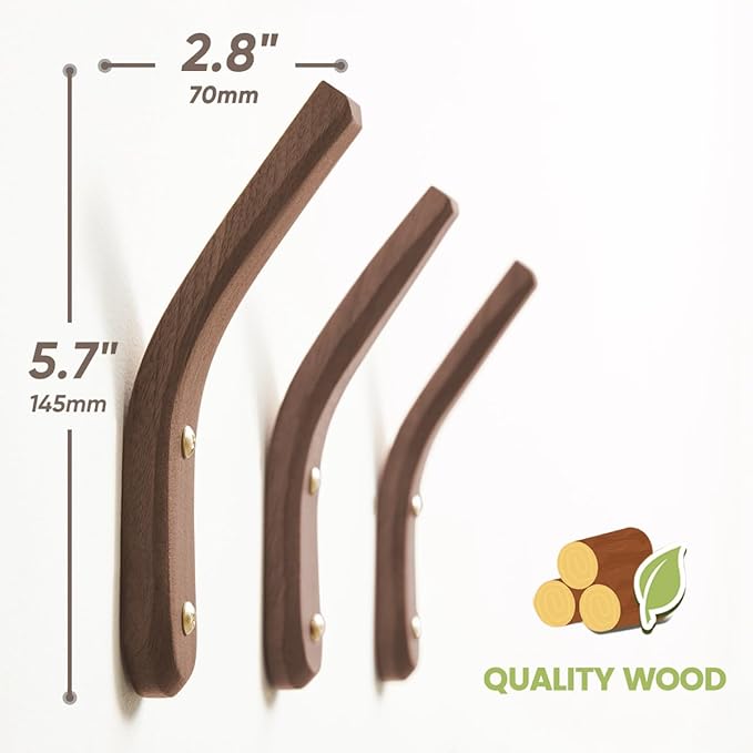 COCOYA 4Pack Wood Hooks Wall Mounted, Minimalist Easy Install Natural Real - Image 6