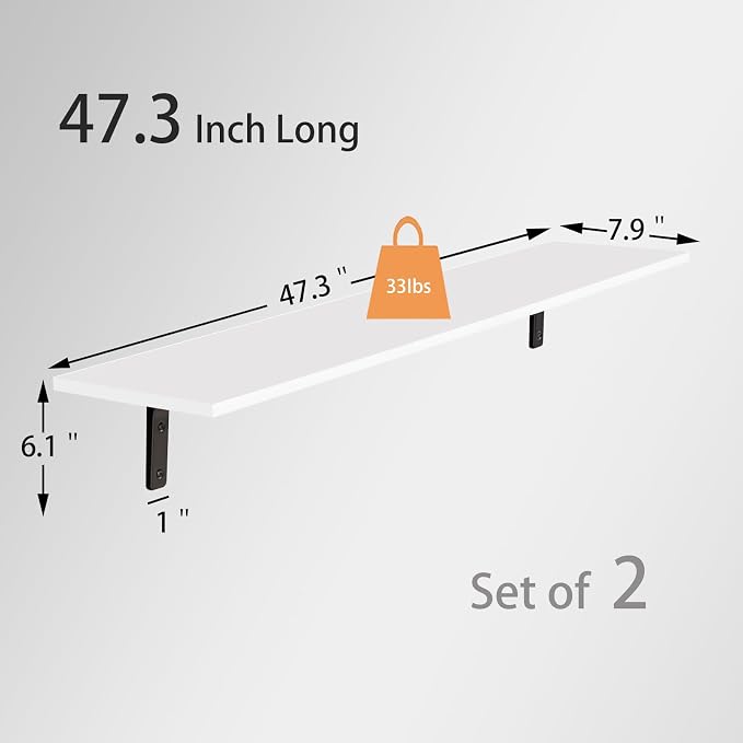 DINZI LVJ Long Wall Shelves, 47.3Inch Wall Mounted Shelves Set of 2, Extra - Image 3