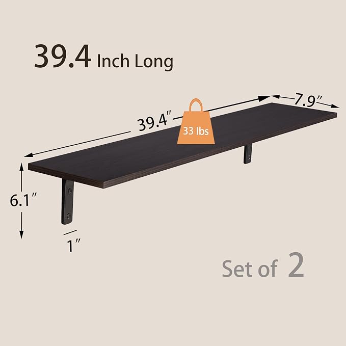 DINZI LVJ Long Wall Shelves, 39.4Inch Wall Mounted Shelves Set of 2, Extra - Image 3