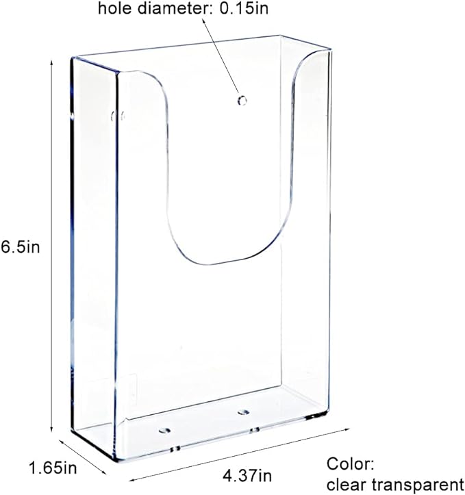 Brochure Holder Wall Mount, Transparent Acrylic, 4.3 x 1.6 x 6.5 inches - Image 2