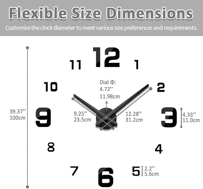 Mintime Modern Frameless DIY Wall Clock Large 3D Wall Watch Mirror Numbers - Image 5