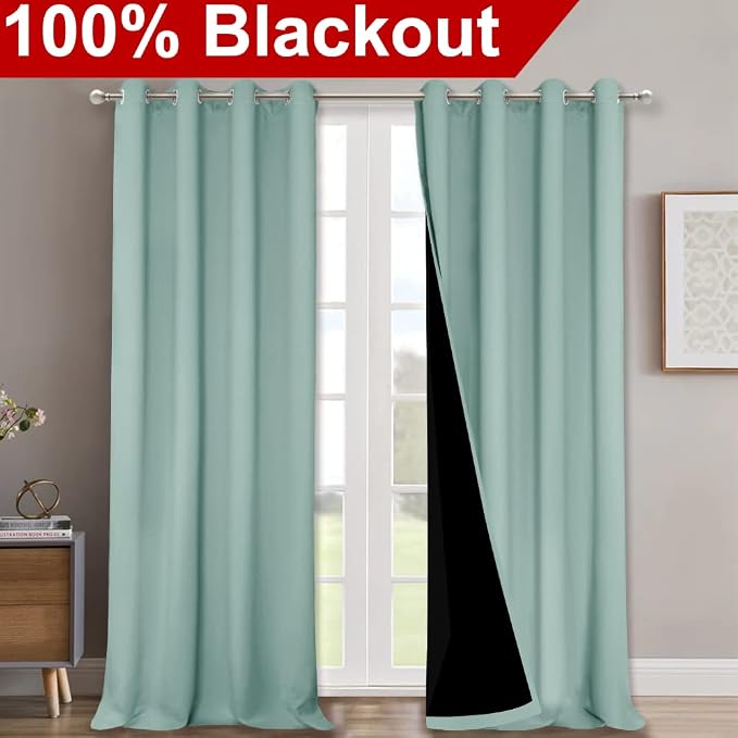 NICETOWN Aqua Blue 100% Blackout Curtain Set, Thermal Insulated & Energy - Image 2