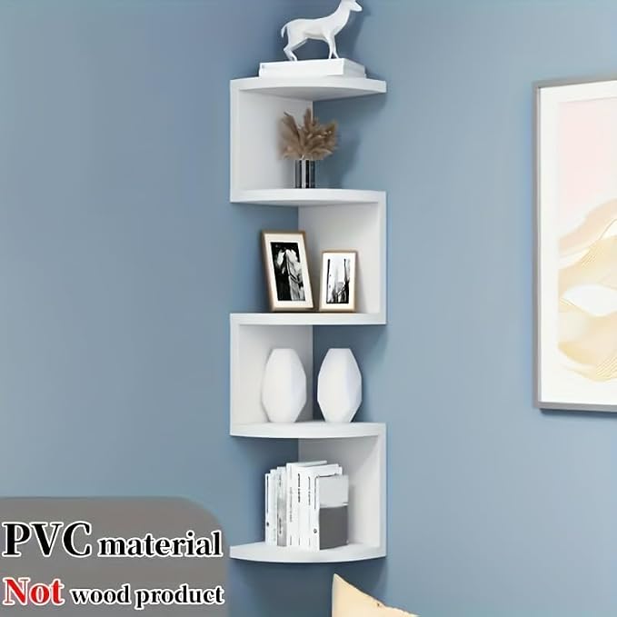 No-Drill Modern Corner Shelf Wall Mount, 5-Tier Floating Storage Rack, Corner - Image 9