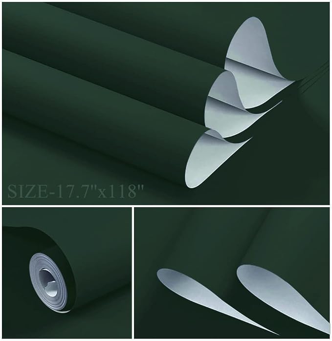 Dimoon 394''x17.7'' Dark Green Peel and Stick Wallpaper Contact Paper Modern - Image 2