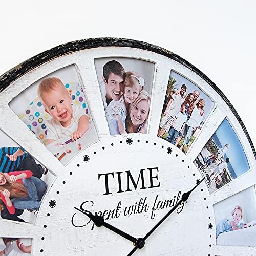 12 Photo Collage Family Wood Wall Clock, Rustic Farmhouse Wall Clock, Large - Image 6
