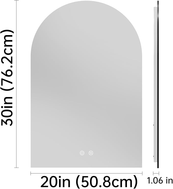 Arched Backlit Mirror Bathroom 20"x30"- Frameless LED Bathroom Mirror - Image 9