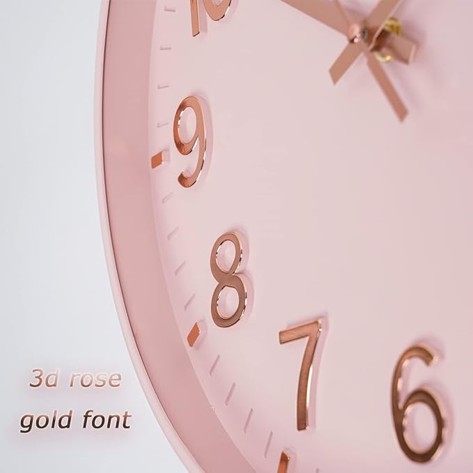 HZDHCLH Pink Wall Clocks Battery Operated, 12 inch Silent Non Ticking Modern - Image 5