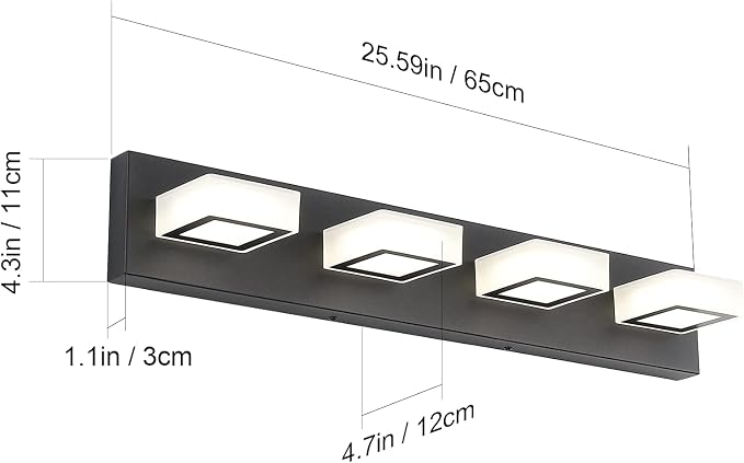 Ralbay Modern LED Black Vanity Lights 4 Lights Acrylic Bathroom Vanity Lighting - Image 6