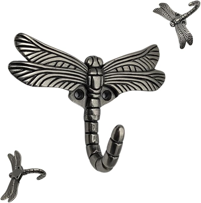 6 pcs Antique Silver Dragonfly Decorative Wall Hooks - Image 2