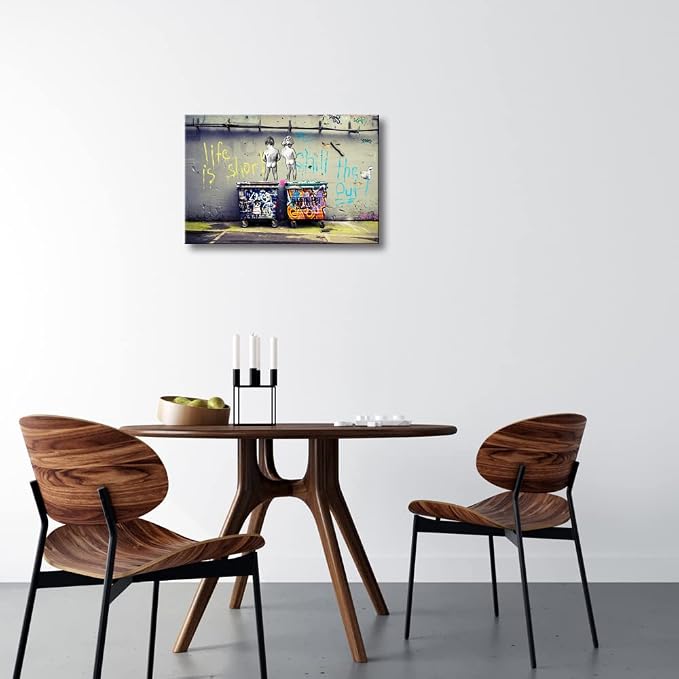 Wieco Art Gallery Wrapped Canvas Prints Life is Short Chill the Duck Out Banksy - Image 4