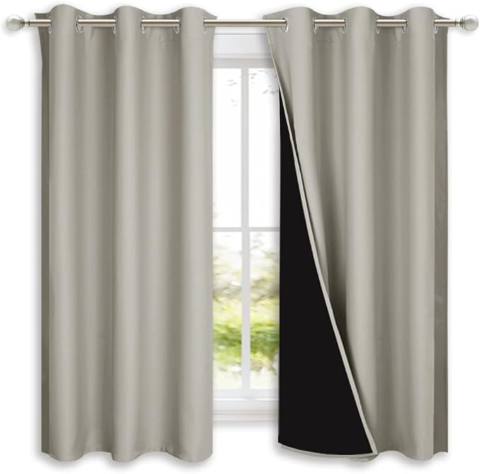 NICETOWN Natural 100% Blackout Lined Curtains, 2 Thick Layers Completely by NICETOWN