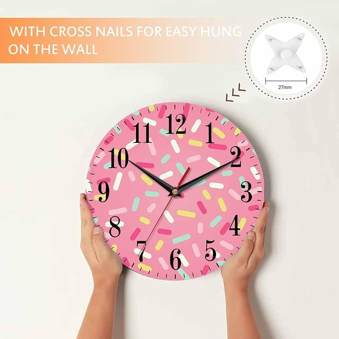 Mxocom Pink Donut Glaze Wall Clock Ice Cream Chocolate Colorful Sprinkles 10 - Image 4