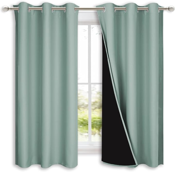 NICETOWN 100% Blackout Lined Curtains, Seafoam Green, 1 Pair, 2 Thick Layers - Image 2