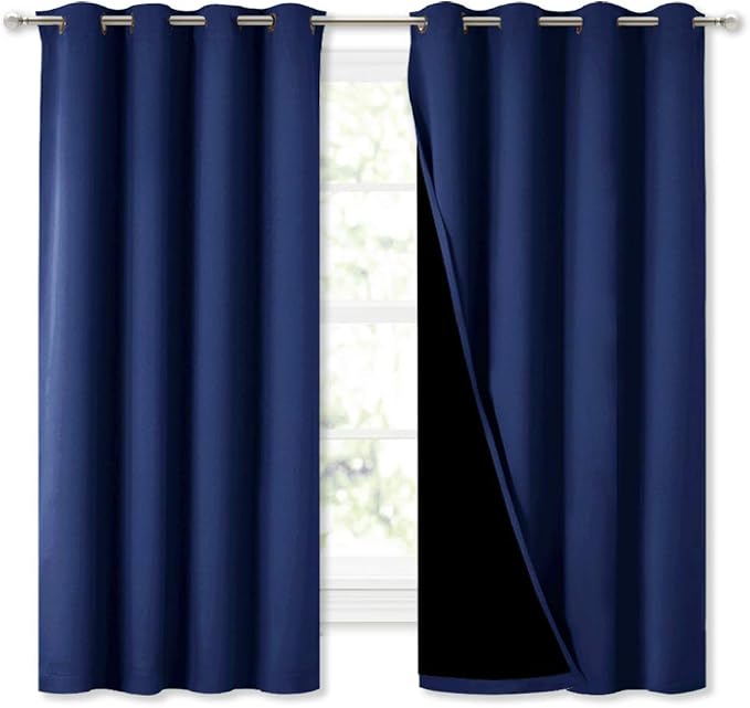NICETOWN 100% Blackout Curtain Panels, Thermal Insulated Black Liner Curtains by NICETOWN