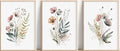 3Pcs Wood Framed Botanical Canvas Wall Art Wildflower Prints Floral Painting by NCYEL