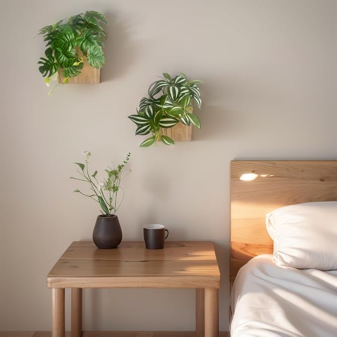 Wood Wall Planter Vase with Artificial Plants Wall Decor, Small Wall Hanging - Image 2