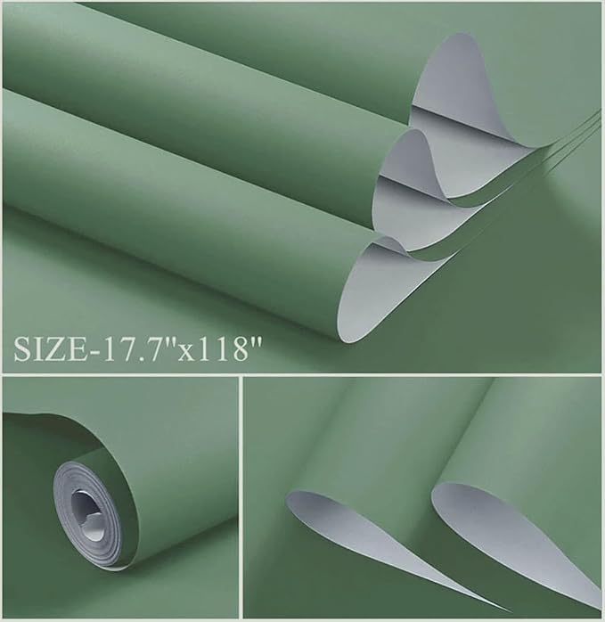 Dimoon 393''x17.7'' Green Peel and Stick Wallpaper Contact Paper Modern Self - Image 2