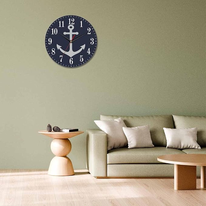 Mxocom Anchor Wall Clock Boat Anchor Marine Navigation Blue 10 Inch Silent Non - Image 7
