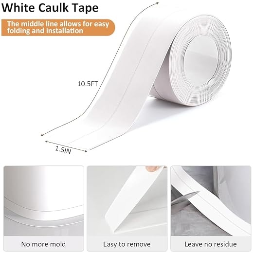 White Caulk Tape Self Adhesive Waterproof, Bathroom Peel & Stick Caulking Strip - Image 2