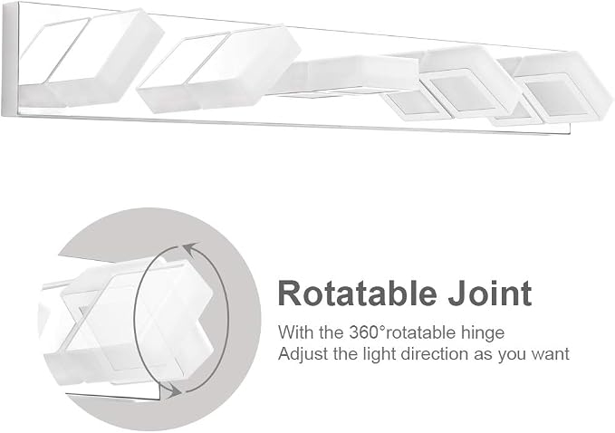 Ralbay Chrome Bathroom Vanity Lighting Fixtures Acrylic Rotable 360° LED Modern - Image 2
