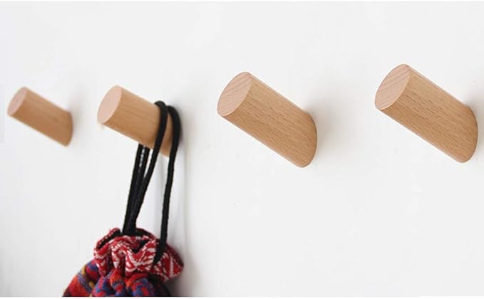 Felidio Wood Wall Hooks, 4 Pack Coat Hooks Mounted Rustic Wooden Heavy Duty by Felidio