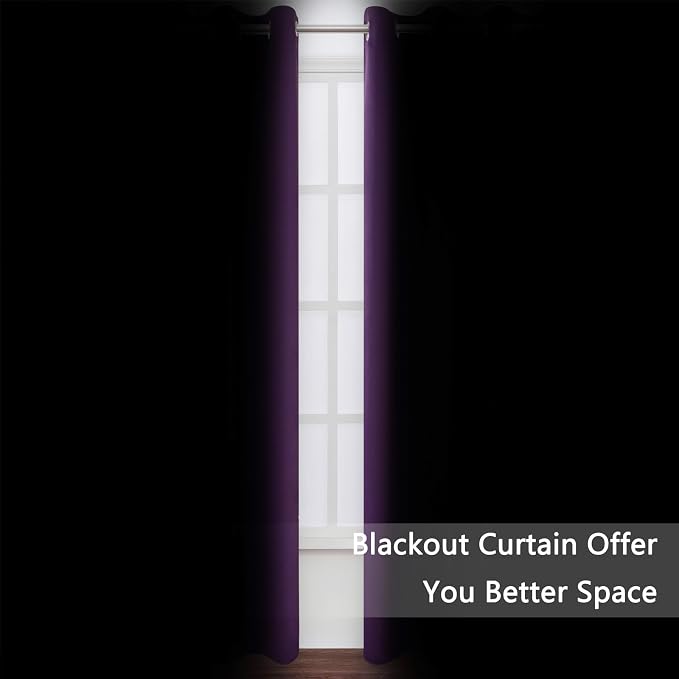 LEMOMO Blackout Curtains 52 x 90 Inch Long Purple Curtains Set of 2 Panels Room - Image 3