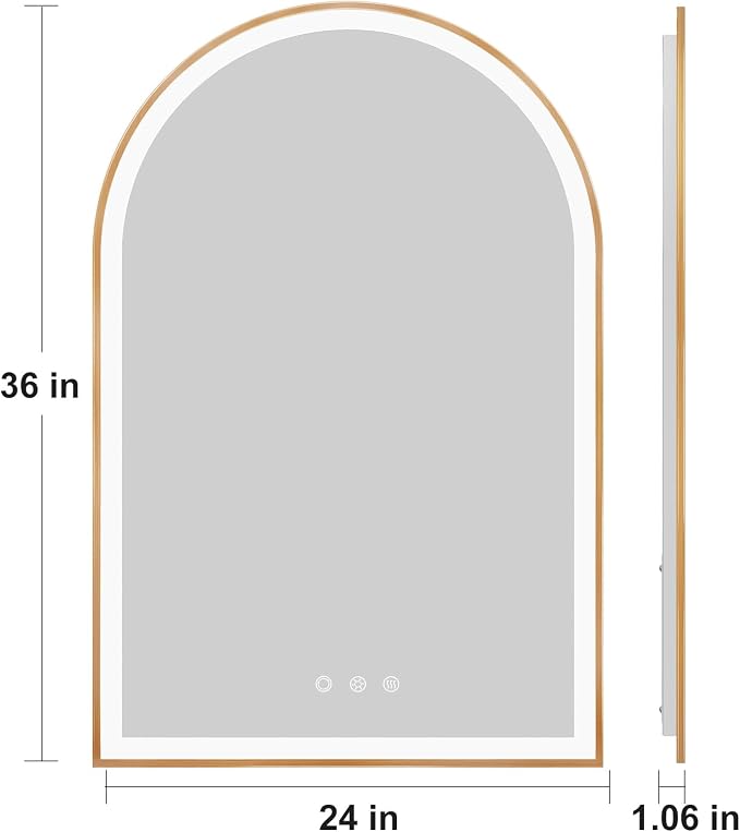 Arched LED Mirror for Bathroom 24"x36", Shatterproof, Touch Sensor, 3 Color - Image 7