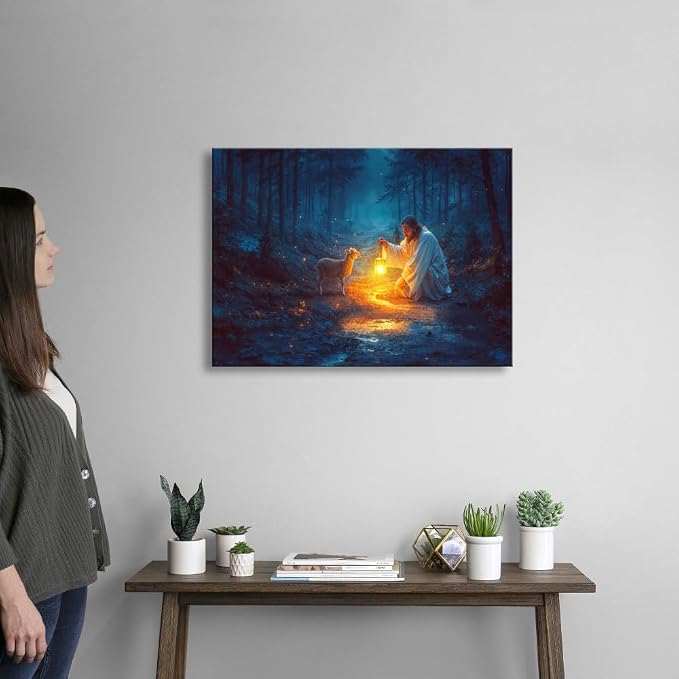 Christian wall art decor for prayer room, Jesus and Lamb canvas Wall decor - Image 3