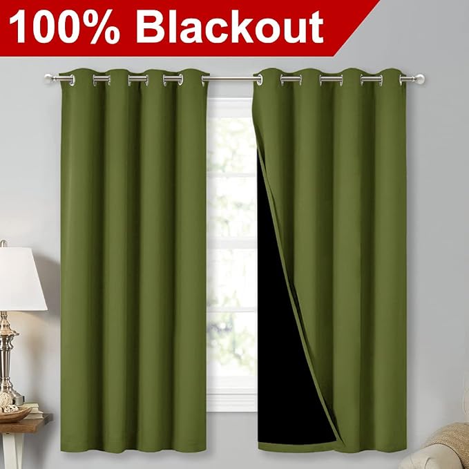 NICETOWN 100% Blackout Curtain Panels, Thermal Insulated Black Liner Curtains - Image 2