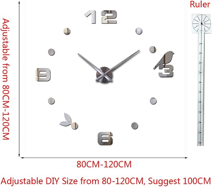 DIY 3D Wall Clock Large Frameless Watch Mirror Surface Wall Art Clock - Image 3