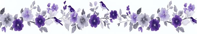 Purple Floral Wallpaper Border 196x4 Inch Peel and Stick Wall Border Self - Image 2