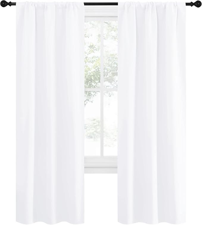 NICETOWN White Curtains 50% Blackout White Curtain Set, Modern Design Solid Rod - Image 2